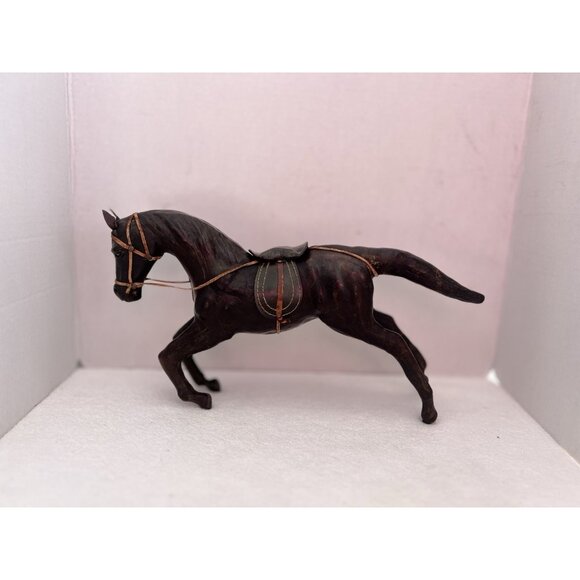 Leather Wrapped Horse Statue Figure 16"L x 10"H Equestrian Equine Glass Eye Vtg - Picture 14 of 16
